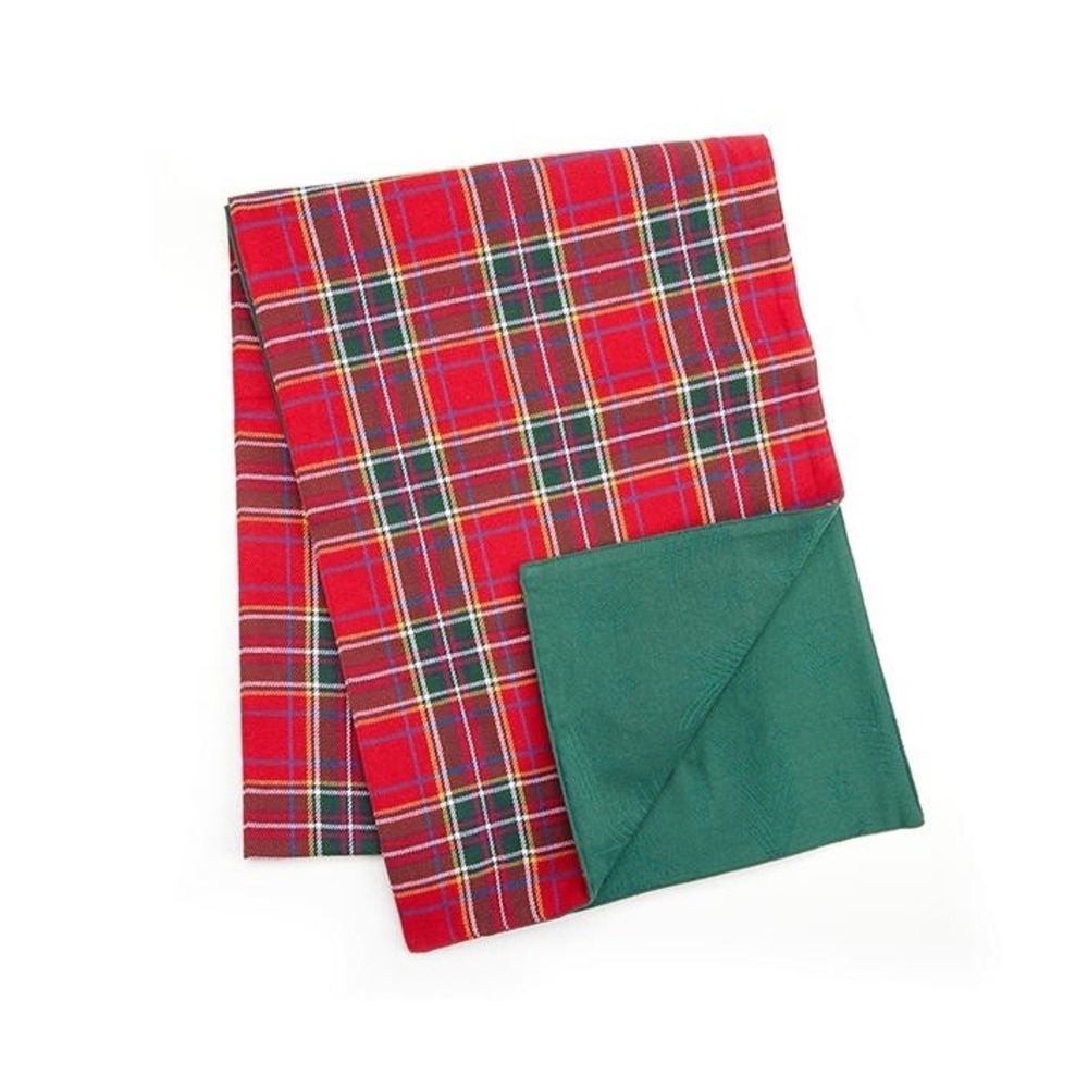 Winter Wonder Lane Santa's Workshop Green Plaid Reversible Table Runner 72x13 in